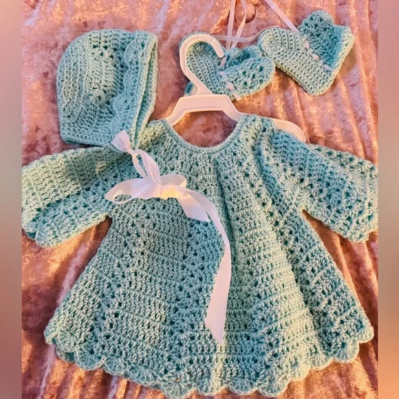 BOGO 🌞3pc Handmade Crochet Baby Set in Mint Green - Picture 7 of 8